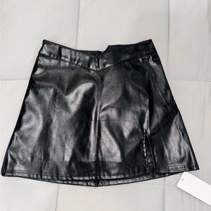 black leather skort with slit